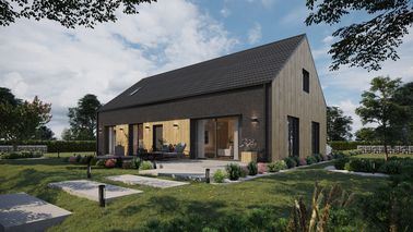 ERDOL 124 - Version Links (Wohnzimmer auf der linken Seite) - Braas Celtic Lumino-Fliese - Drei Zimmer + Treppenhaus - Drei Zimmer-Dachfenster und Ein Bad-Dachfenster - Keine - Keine - Ohne