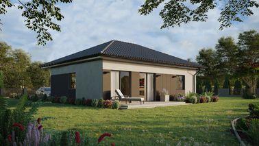 ERDOL 1 XL - Version Rechts (Wohnzimmer auf der rechten Seite) - Walmdach ohne Dachgeschoss- Dachneigung 25 Grad - keine Dachfenster - Standard - Styropor, Netz, Kleber - Anthrazit