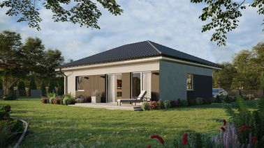 ERDOL 1 XL - Version Links (Wohnzimmer auf der linken Seite) - Walmdach ohne Dachgeschoss- Dachneigung 25 Grad - keine Dachfenster - Standard - Styropor, Netz, Kleber - Weiß