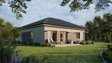 ERDOL 1 XL - Version Rechts (Wohnzimmer auf der rechten Seite) - Walmdach ohne Dachgeschoss- Dachneigung 25 Grad - keine Dachfenster - Standard - Styropor, Netz, Kleber - Winchester