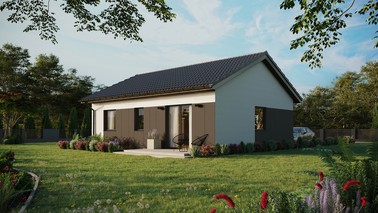 ERDOL 2 - Version Links (Wohnzimmer auf der linken Seite) - Satteldach ohne Dachgeschoss - Dachneigung 25 Grad - keine Dachfenster - Standard - Styropor, Netz, Kleber - Anthrazit - Ohne