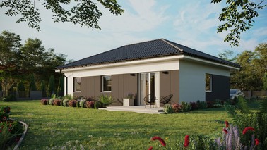 ERDOL 3 - Version Links (Wohnzimmer auf der linken Seite) - Walmdach ohne Dachgeschoss- Dachneigung 25 Grad - Keine Dachfenster - Standard - Styropor, Netz, Kleber - Weiß