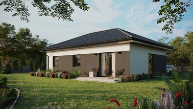 ERDOL 3 - Version Links (Wohnzimmer auf der linken Seite) - Walmdach ohne Dachgeschoss- Dachneigung 25 Grad - Keine Dachfenster - Balkontür im Esszimmer - Styropor, Netz, Kleber - Anthrazit