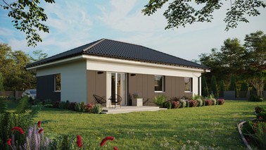 ERDOL 3 - Version Rechts (Wohnzimmer auf der rechten Seite) - Walmdach ohne Dachgeschoss- Dachneigung 25 Grad - Keine Dachfenster - Standard - Styropor, Netz, Kleber - Weiß