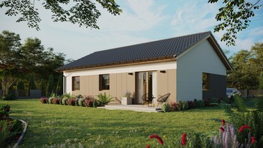 ERDOL 3 - Version Links (Wohnzimmer auf der linken Seite) - Satteldach ohne Dachgeschoss - Dachneigung 25 Grad - Keine Dachfenster - Standard - Styropor, Netz, Kleber - Winchester - Ohne