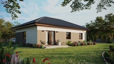 ERDOL 3 - Version Rechts (Wohnzimmer auf der rechten Seite) - Walmdach ohne Dachgeschoss- Dachneigung 25 Grad - Keine Dachfenster - Standard - Styropor, Netz, Kleber - Nusbaum