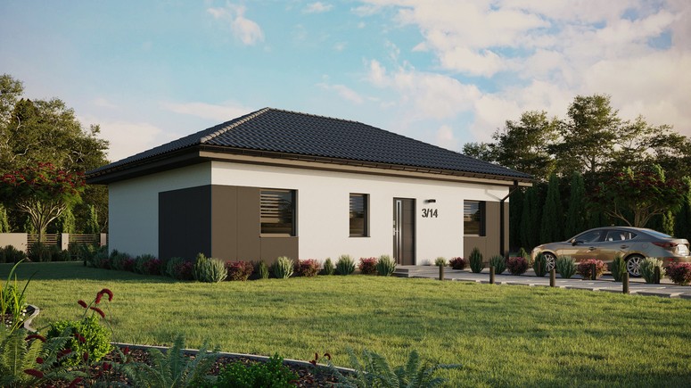 ERDOL 3 - Version Rechts (Wohnzimmer auf der rechten Seite) - Walmdach ohne Dachgeschoss- Dachneigung 25 Grad - Keine Dachfenster - Standard - Styropor, Netz, Kleber - Anthrazit