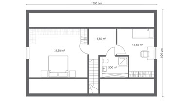 ERDOL 2 XL - Version Rechts (Wohnzimmer auf der rechten Seite) - Treppe im Wohnzimmer - Dachgeschossausbau - Beispielvorschlag
