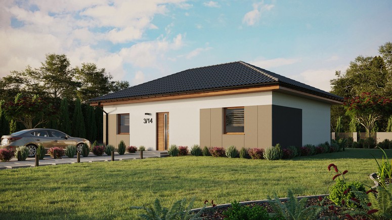 ERDOL 2 XL - Version Links (Wohnzimmer auf der linken Seite) - Walmdach ohne Dachgeschoss- Dachneigung 25 Grad - Keine Dachfenster - Standard - Styropor, Netz, Kleber - Goldene Eiche