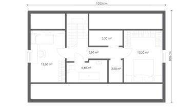 ERDOL 2 XL - Version Links (Wohnzimmer auf der linken Seite) - Treppe in Treppenhaus - Dachgeschossausbau - Beispielvorschlag