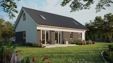 ERDOL 2 XL - Version Rechts (Wohnzimmer auf der rechten Seite) - Satteldach mit Dachgeschoss -Dachneigung 35 Grad - Zwei-Zimmer-Dachfenster - Standard - Styropor, Netz, Kleber - Weiß - Ohne