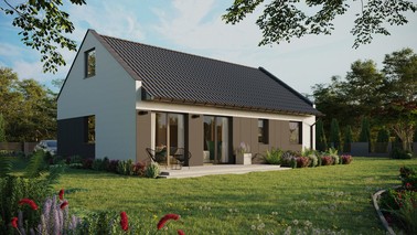 ERDOL 2 XL - Version Rechts (Wohnzimmer auf der rechten Seite) - Modernes Satteldach mit Dachgeschoss -Dachneigung 35 Grad - Keine Dachfenster - Standard - Styropor, Netz, Kleber - Anthrazit - Ohne