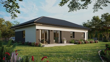 ERDOL 3 XL - Version Rechts (Wohnzimmer auf der rechten Seite) - Walmdach ohne Dachgeschoss- Dachneigung 25 Grad - keine Dachfenster - Standard - Styropor, Netz, Kleber - Anthrazit