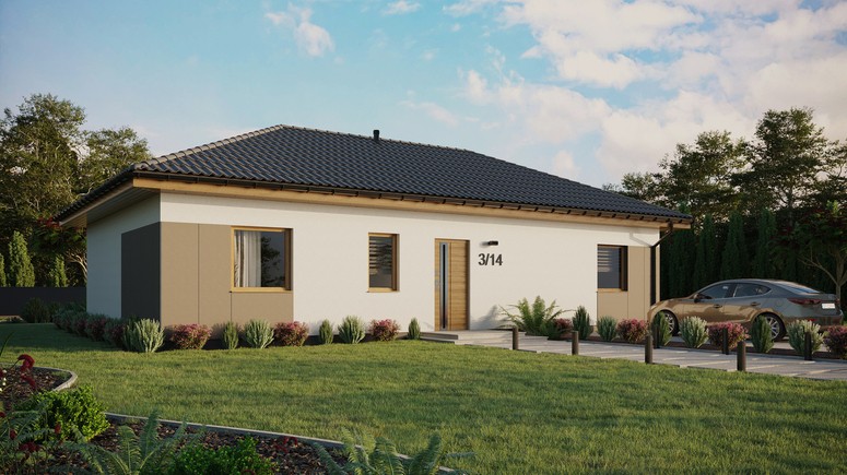 ERDOL 3 XL - Version Rechts (Wohnzimmer auf der rechten Seite) - Walmdach ohne Dachgeschoss- Dachneigung 25 Grad - keine Dachfenster - Standard - Styropor, Netz, Kleber - Winchester