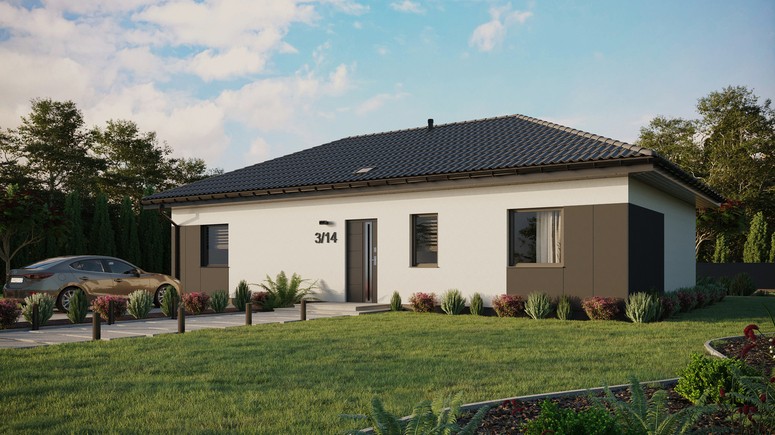 ERDOL 3 XL - Version Links (Wohnzimmer auf der linken Seite) - Walmdach ohne Dachgeschoss- Dachneigung 25 Grad - Starres Tunneldachfenster - Standard - Styropor, Netz, Kleber - Anthrazit