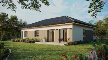 ERDOL 3 XL - Version Links (Wohnzimmer auf der linken Seite) - Walmdach ohne Dachgeschoss- Dachneigung 25 Grad - keine Dachfenster - Standard - Styropor, Netz, Kleber - Winchester