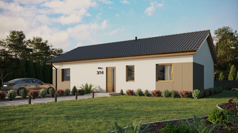 ERDOL 3 XL - Version Links (Wohnzimmer auf der linken Seite) - Satteldach ohne Dachgeschoss - Dachneigung 25 Grad - keine Dachfenster - Standard - Styropor, Netz, Kleber - Winchester - Ohne