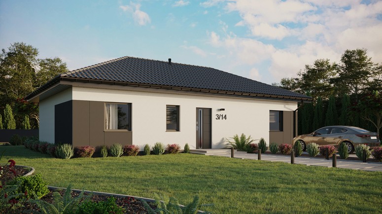 ERDOL 3 XL - Version Rechts (Wohnzimmer auf der rechten Seite) - Walmdach ohne Dachgeschoss- Dachneigung 25 Grad - keine Dachfenster - Standard - Styropor, Netz, Kleber - Anthrazit