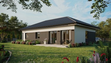 ERDOL 3 XL - Version Links (Wohnzimmer auf der linken Seite) - Walmdach ohne Dachgeschoss- Dachneigung 25 Grad - keine Dachfenster - Standard - Styropor, Netz, Kleber - Anthrazit