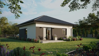 ERDOL 1 - Version Rechts (Wohnzimmer auf der rechten Seite) - Walmdach ohne Dachgeschoss- Dachneigung 25 Grad - keine Dachfenster - Standard - Styropor, Netz, Kleber - Anthrazit