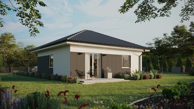 ERDOL 1 - Version Rechts (Wohnzimmer auf der rechten Seite) - Walmdach ohne Dachgeschoss- Dachneigung 25 Grad - keine Dachfenster - Standard - Styropor, Netz, Kleber - Weiß